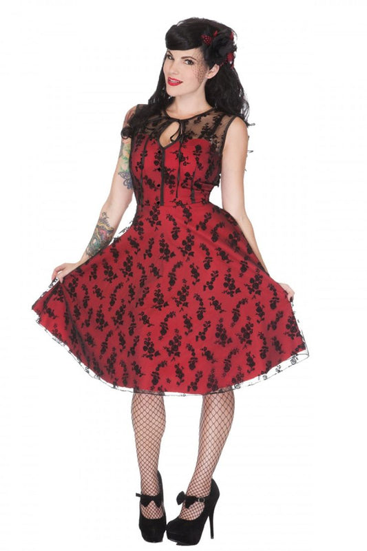 Red and Black Rose Swing Dress