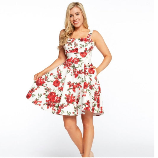 Fold Over - White Red Floral