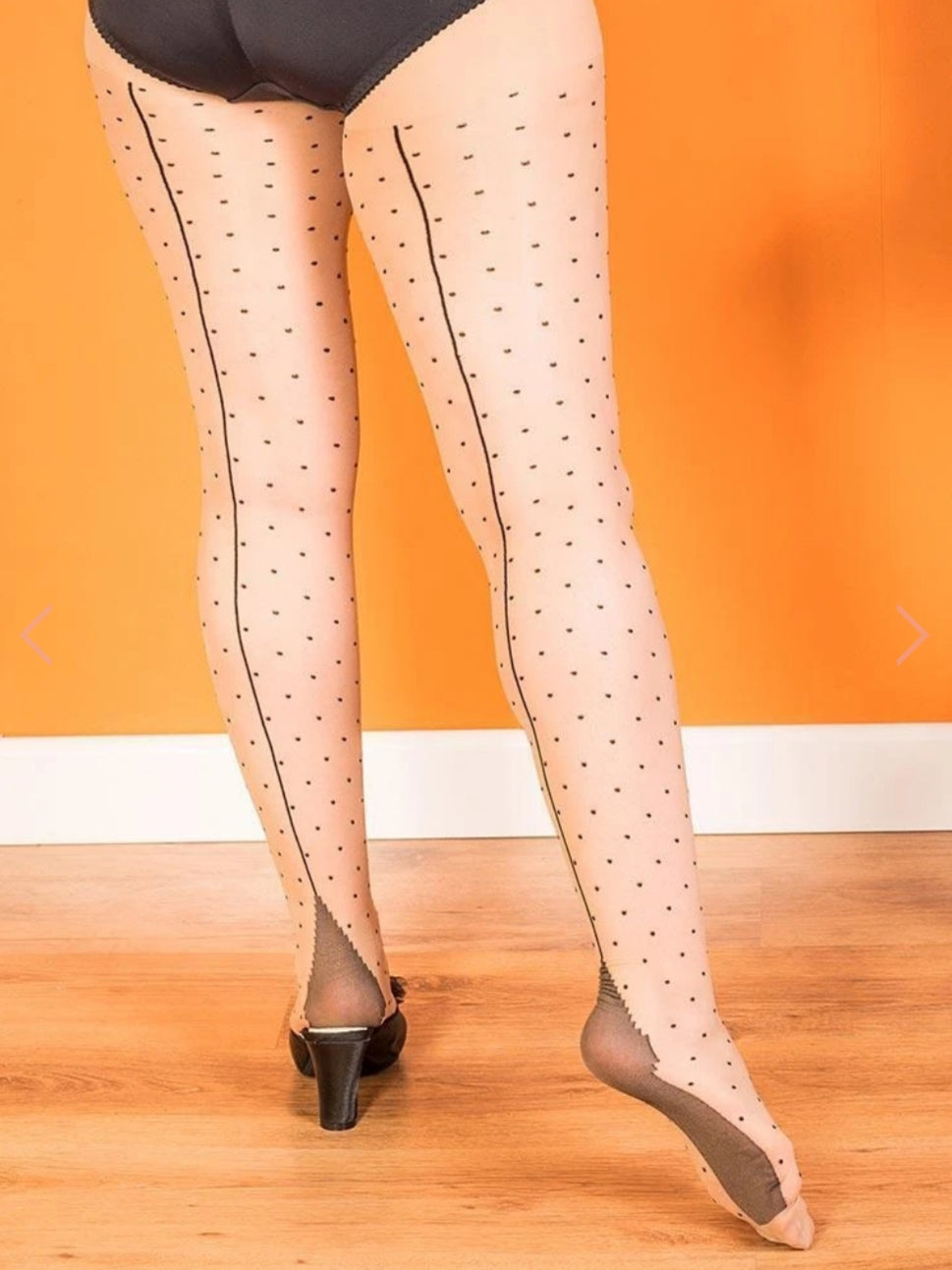 Retro Contrast Champagne/Black Seamed Dot Tights