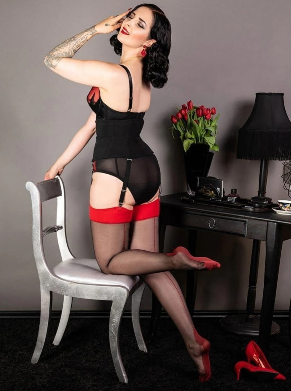Glamour Contrast Black/Red Seamed Stockings