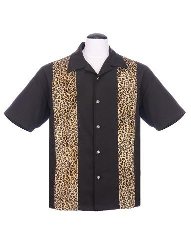 Leopard Panel Bowling Shirt - Black