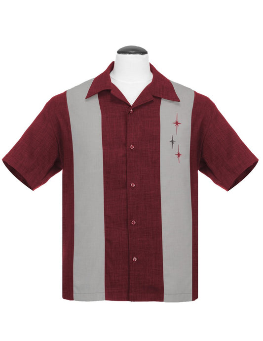 Three Star Panel Bowling Shirt - Burgundy