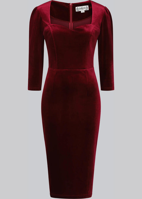 Vanessa Velvet Pencil Dress - Red