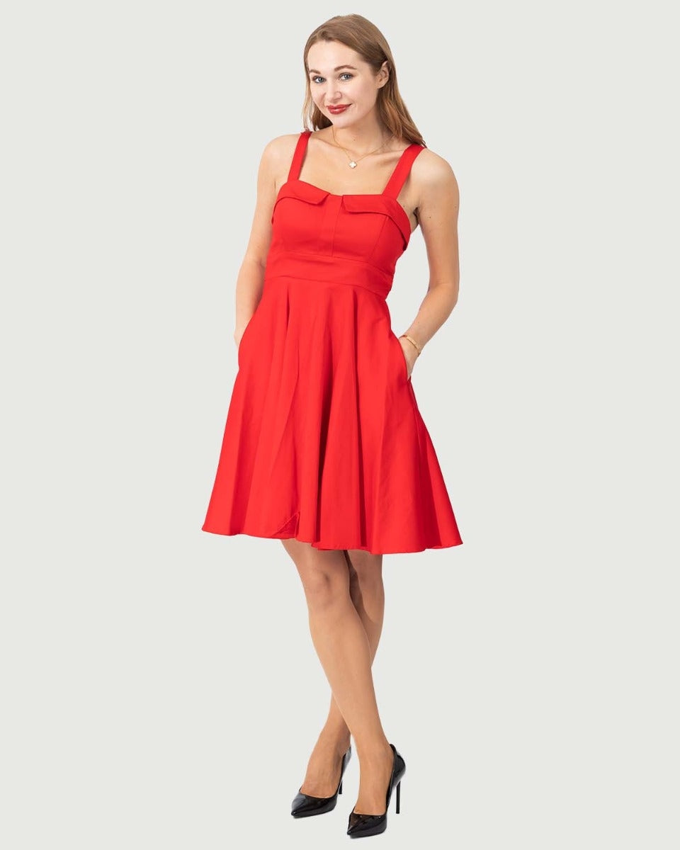 Fold Over Dress - Solid Red