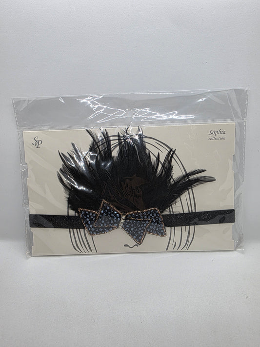 Beaded Bow Feather Flapper - Black