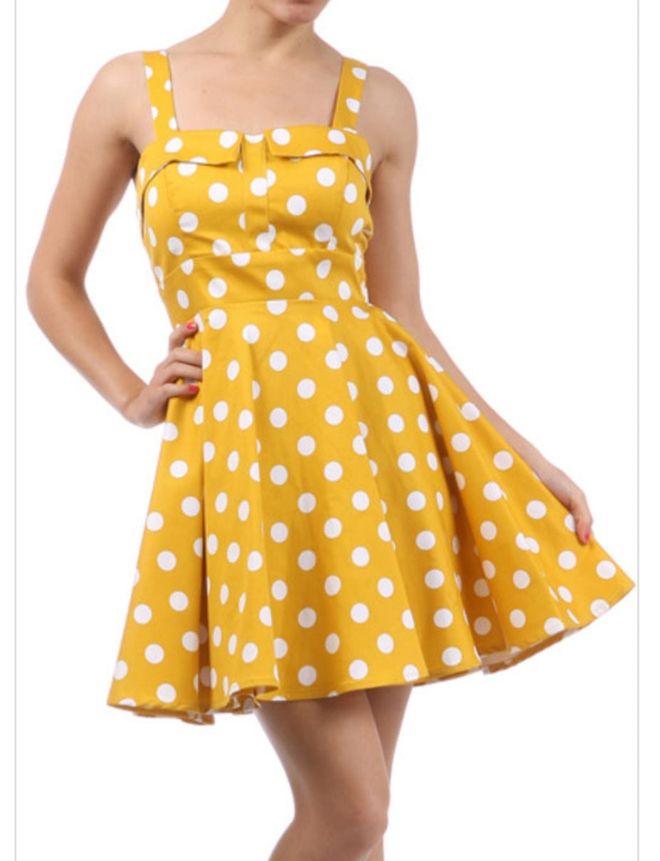 Fold Over Jr Dress - Mustard & White Polka Dot