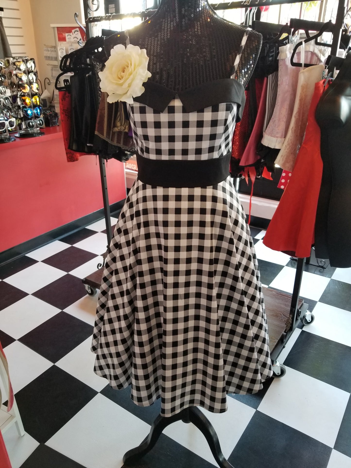 Black & White Gingham Swing Dress