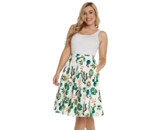 White Cactus Swing Skirt