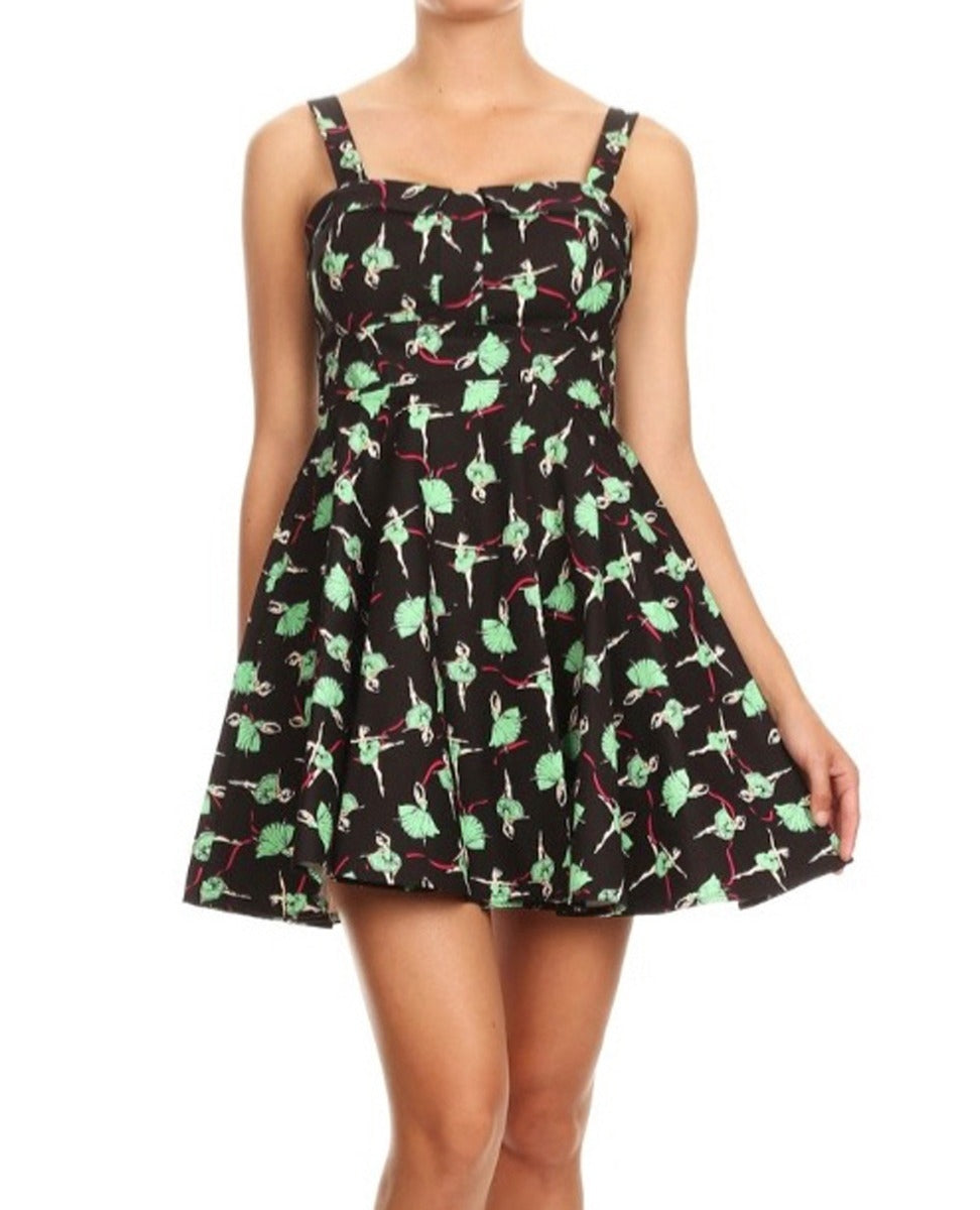 Fold Over Jr Dress -  Black With Ballerinas