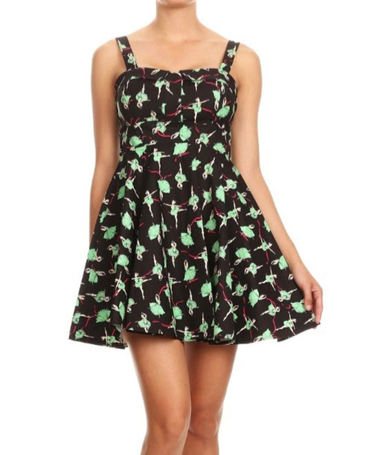 Fold Over Jr Dress -  Black With Ballerinas