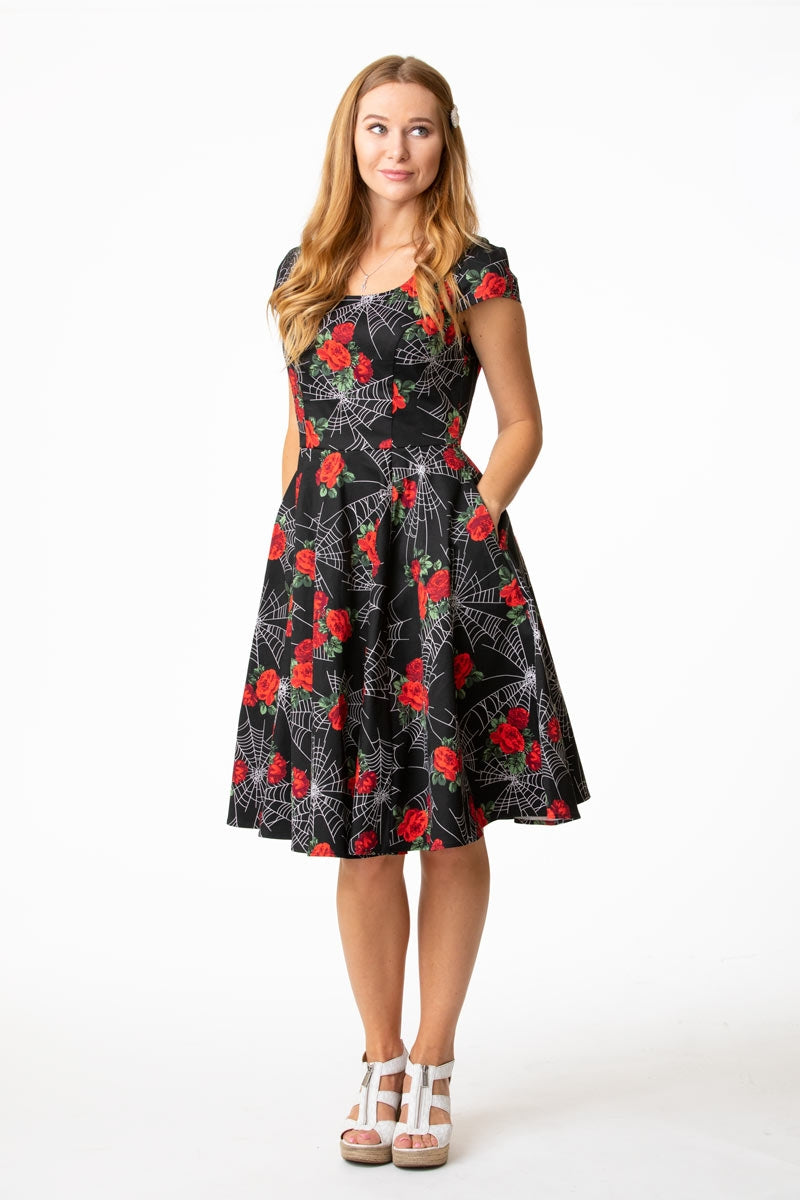 Scoop Neck With Cap Sleeve - Red Rose and Web