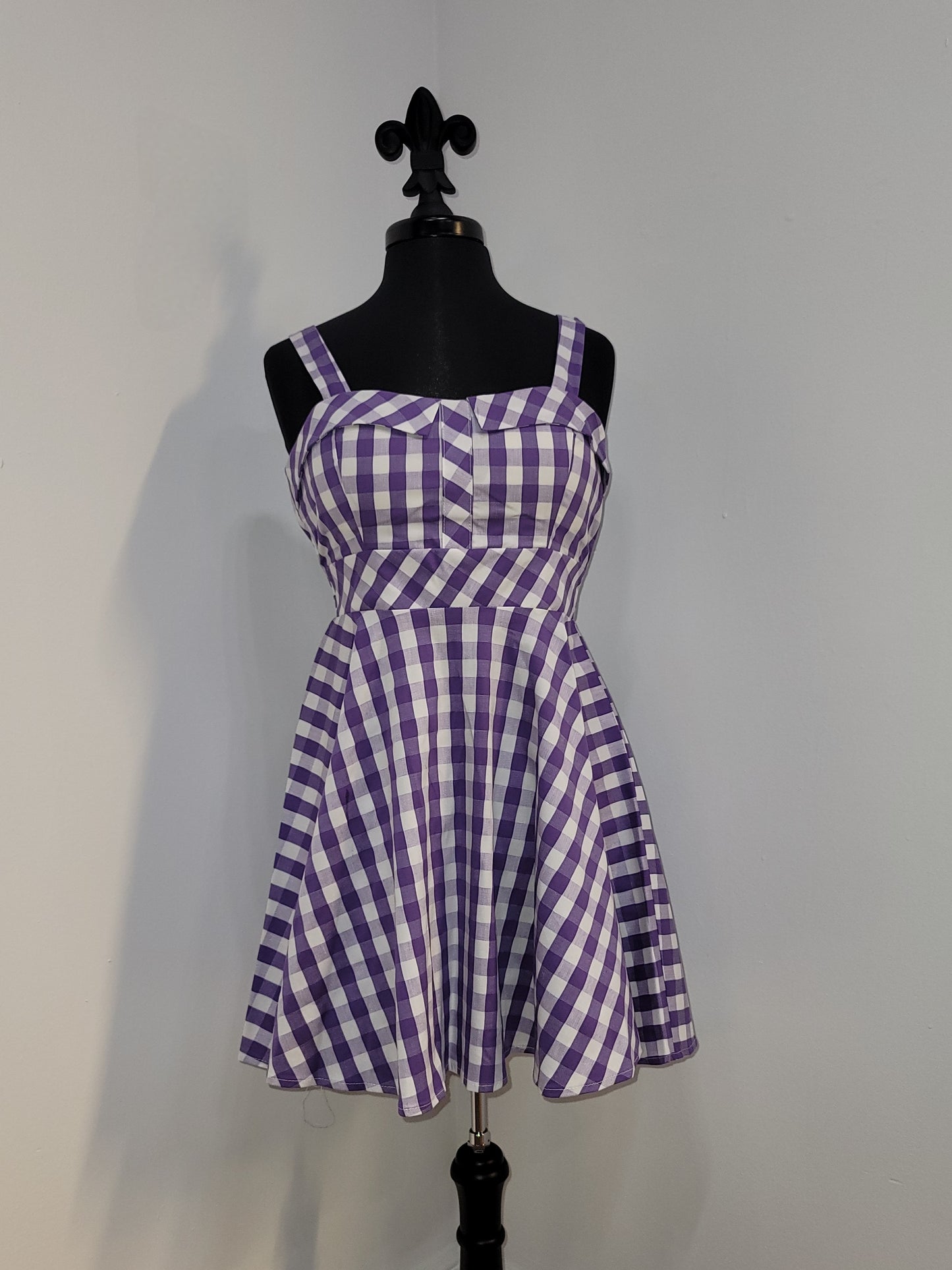 Fold Over Jr Dress - Purple & White Gingham