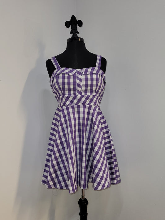 Fold Over Jr Dress - Purple & White Gingham