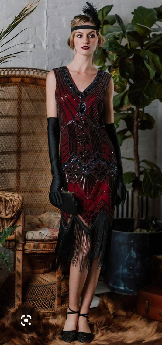 1920's Sequined Fringe - Wine Red